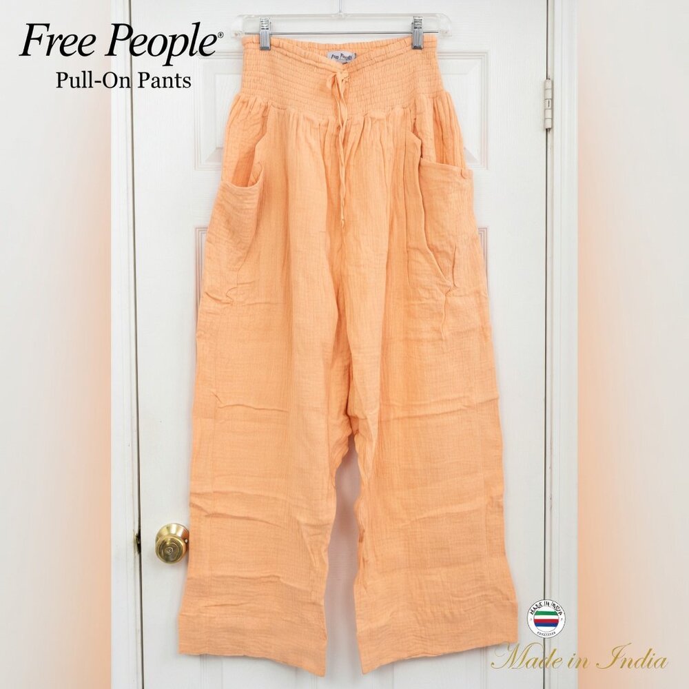 Free People Pull On Pants Pocket Wide Leg Breezy - L